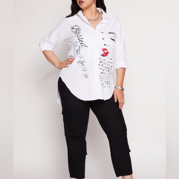 White Graphic Button-Down Shirt - Picture 2 of 3